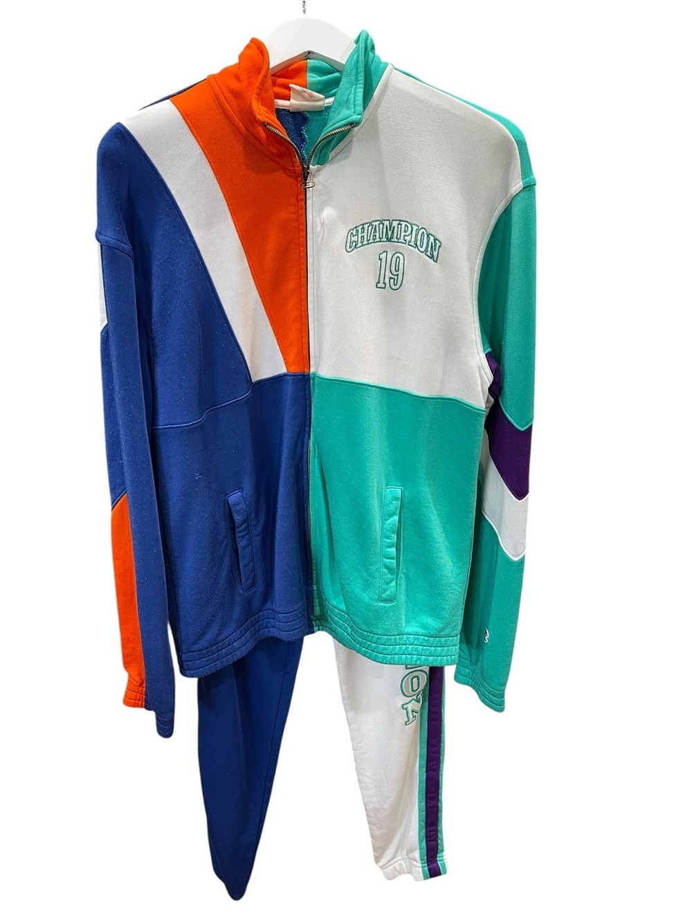 Vintage Champion Men’s Colorblock Track Sweat Suit 2 PC Jacket and Pants SZ M